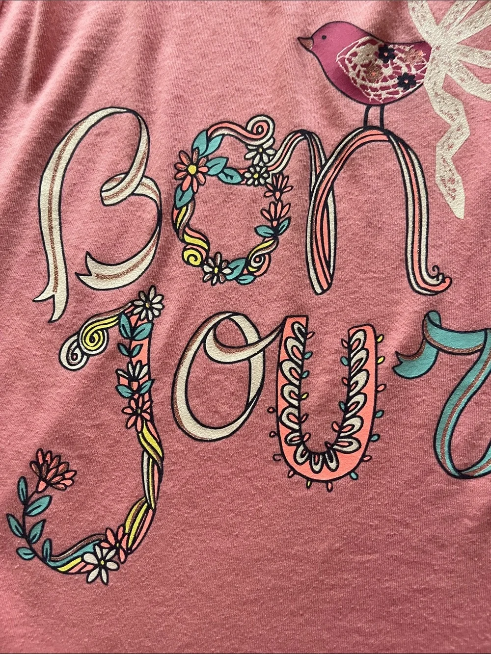 GAP Girls Pink 'Bon Jour' Graphic Short Sleeve Tee